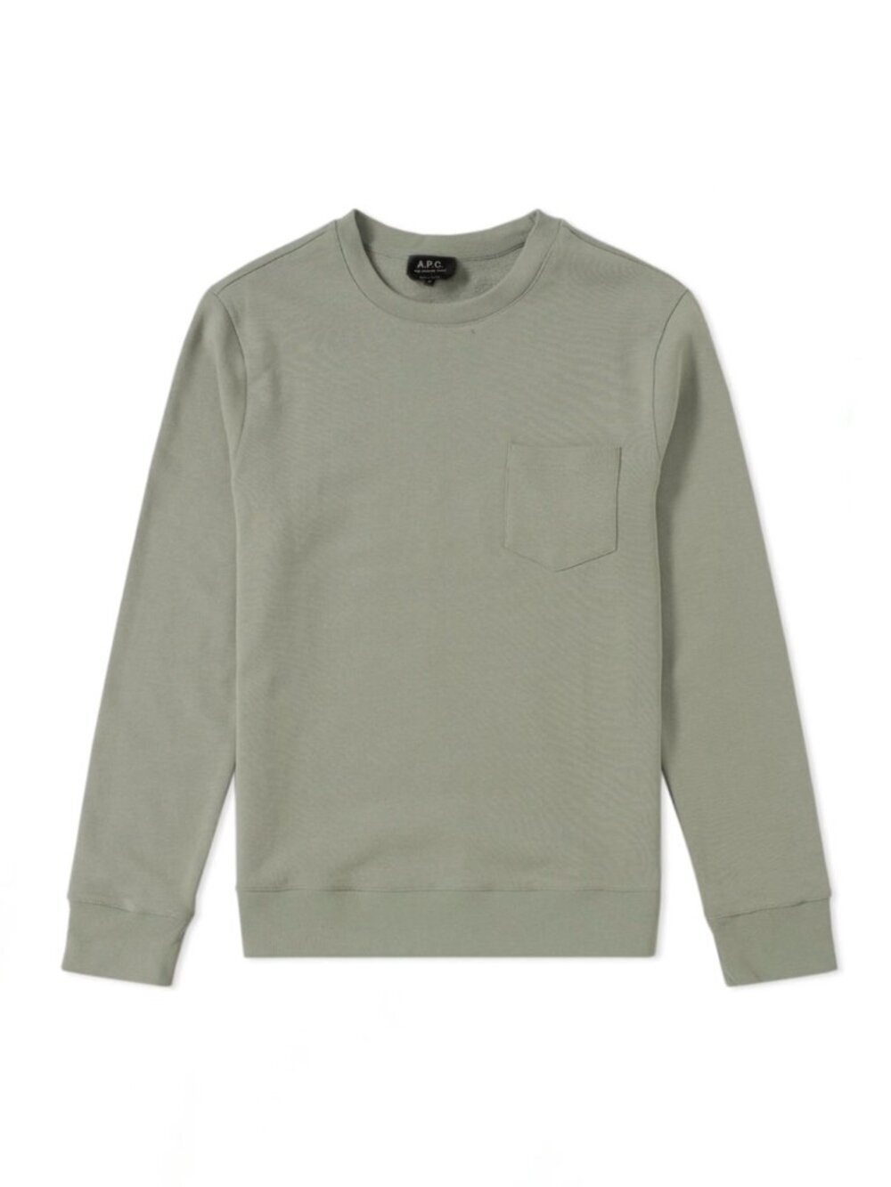 APC Worker Crew Neck Sage Green Cotton Terry Pocket Sweatshirt, Size XS